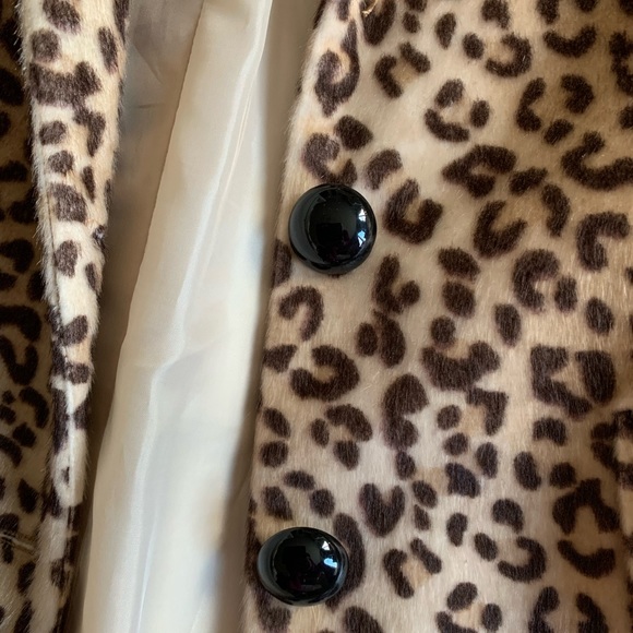 Faux Fur 🖤🤎 Leopard Animal Print Coat Vintage Look Super Chic Collar Mob Wife - Picture 3 of 16